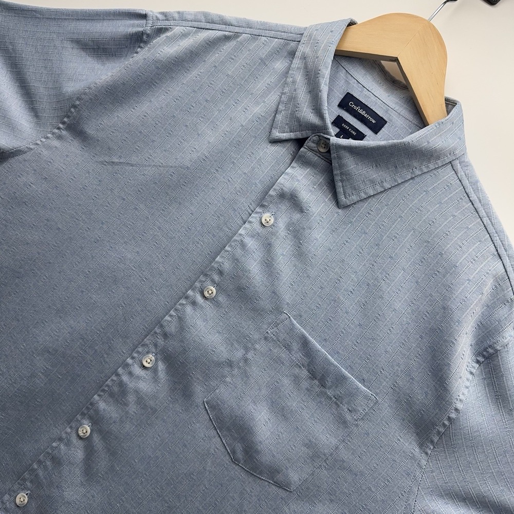 Croft & Barrow Mens Large L Short Sleeve Button Up Shirt Blue Gray Textured